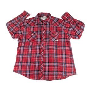 Wrangler Wrancher Shirt Mens 2XL Western Pearl Snap Red Plaid Long Sleeve XXL